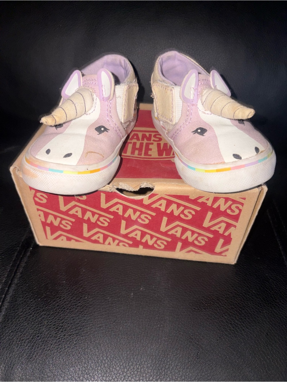 Vans Kids Unicorn Slip-On Shoes - PURPLE & White with Rainbow Trim SIZE 4.5 baby